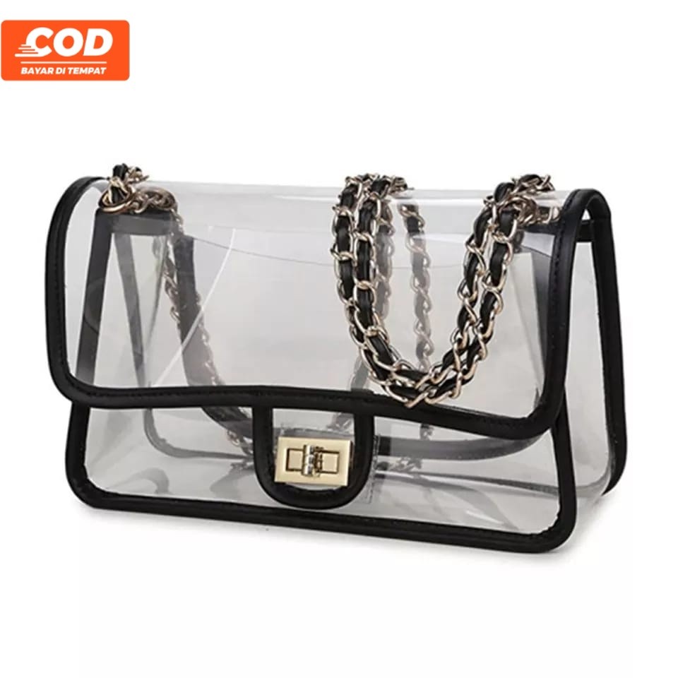 FLASH SALE 10.10 - TAS SELEMPANG TRANSPARAN MIKA PLASTIK - BEAUTY CUTE TRAVEL COSMETICS PVC WATERPRO