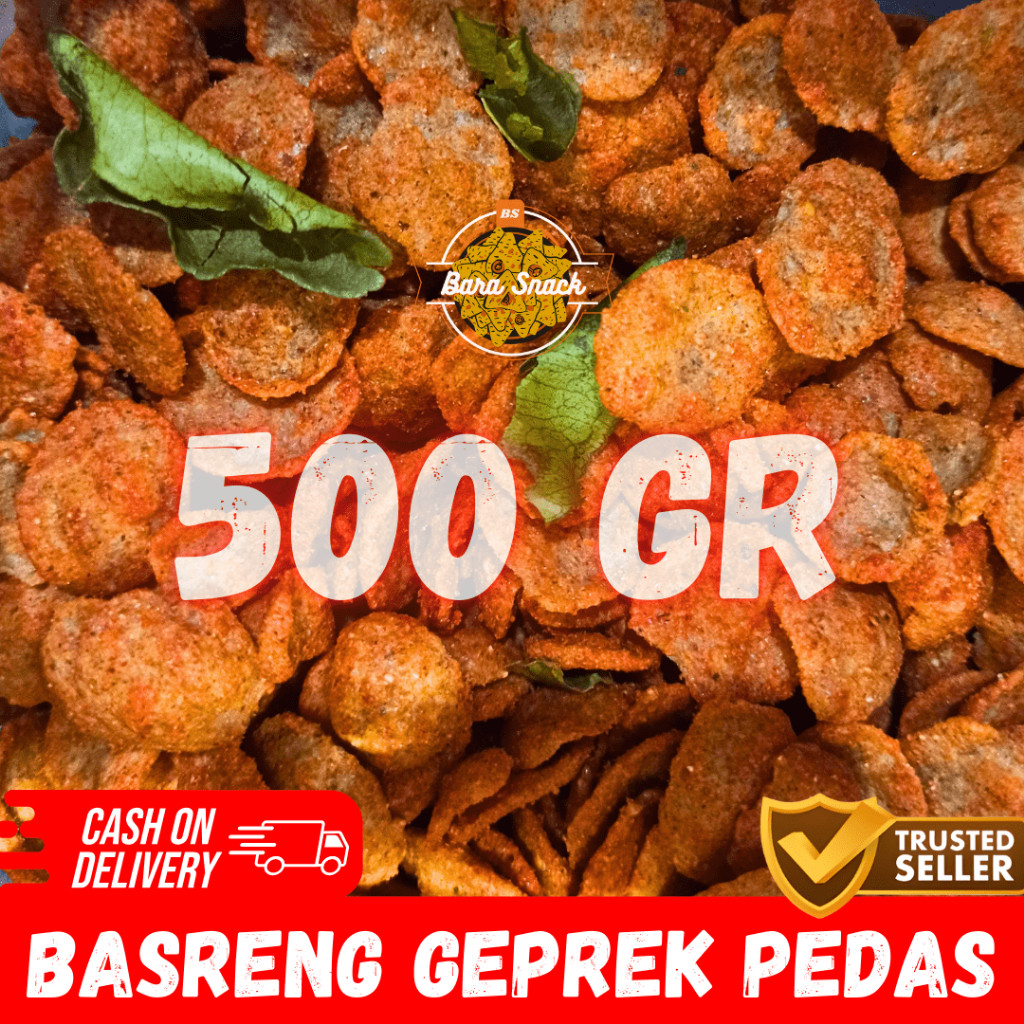 

[ 500gr ] Basreng Geprek Pedas Daun Jeruk / Basreng Cemet Tipis Renyah / Camilan Snack Kiloan Murah