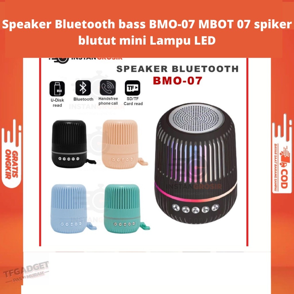 Speaker Bluetooth bass BMO-07 MBOT 07 spiker blutut mini Lampu LED