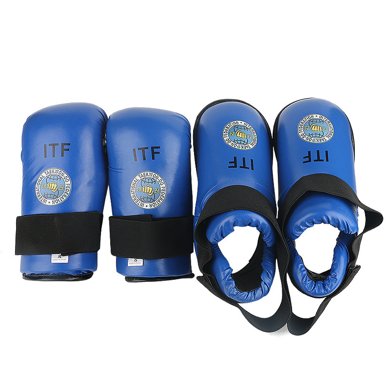 Taekwondo ITF Gloves Foot Guard Set Protector Ankle High Quality PU Leather ITF Protector Footwear B