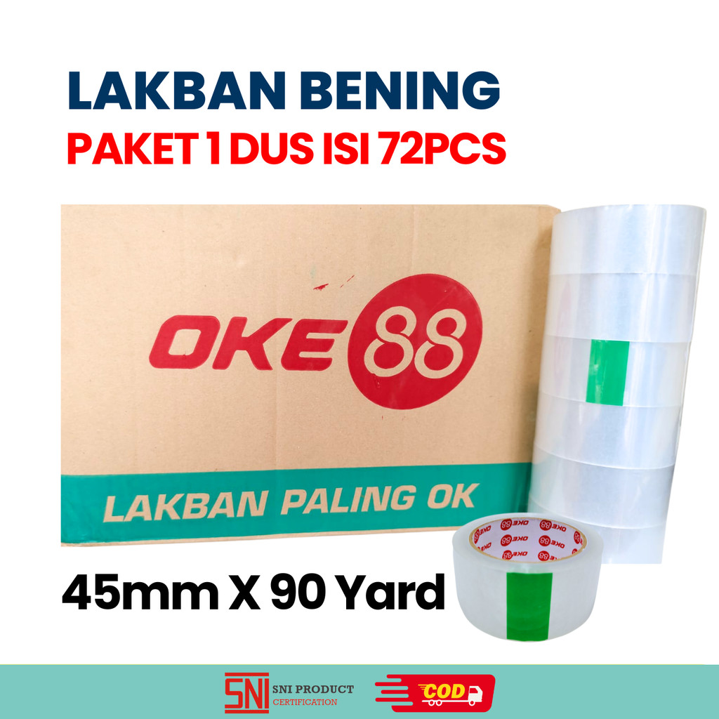 

PAKET 1DUS 72pcs Lakban OPP Bening 45mm x 90 Yard Tape Solasi Selotip Ekonomis