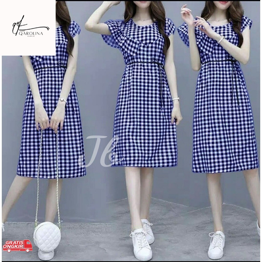 Dress Korea / FWG - DRES AULIA KOTAK / DRESS WANITA / DRESS KOTAK TANGAN VARIASI / MINI DRESS / DRES
