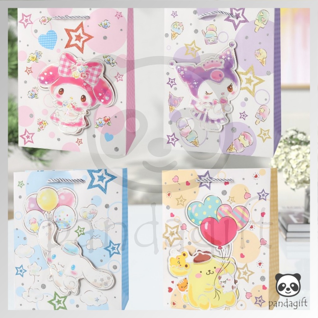 

Paper Bag Gift Cute Hadiah Premium 3d Silver Line Motif Sanrio Kuromi Melody Cinnamonroll - GG0477