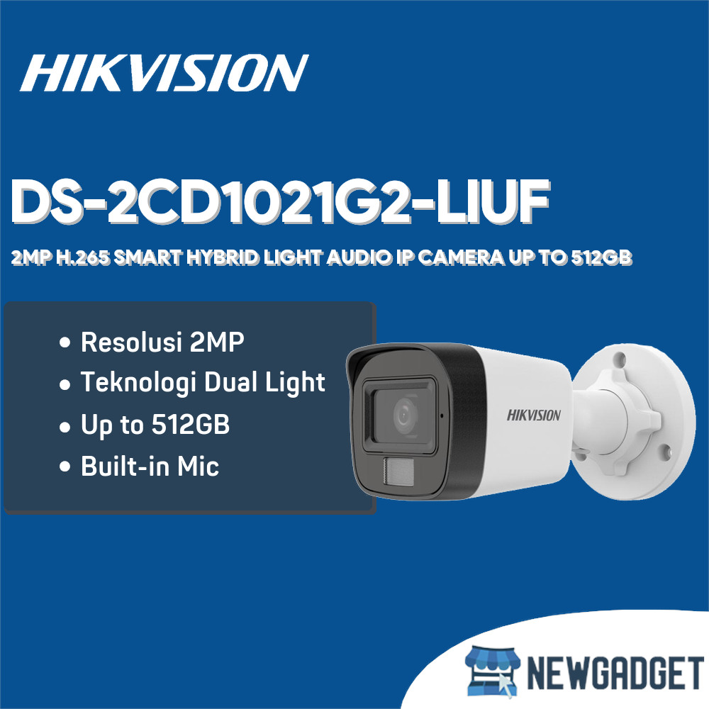 HIKVISION DS-2CD1021G2-LIUF 2MP H.265 SMART HYBRID LIGHT AUDIO IP CAMERA UP TO 512GB