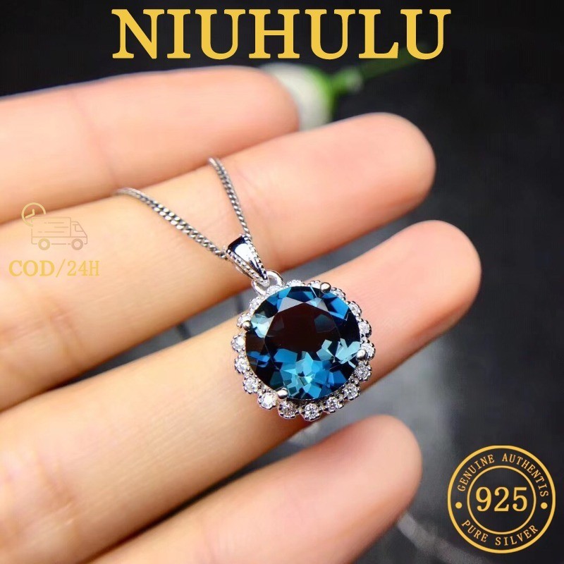 PT950 Kalung Aquamarine 4 Karat Bertatahkan Untuk Wanita