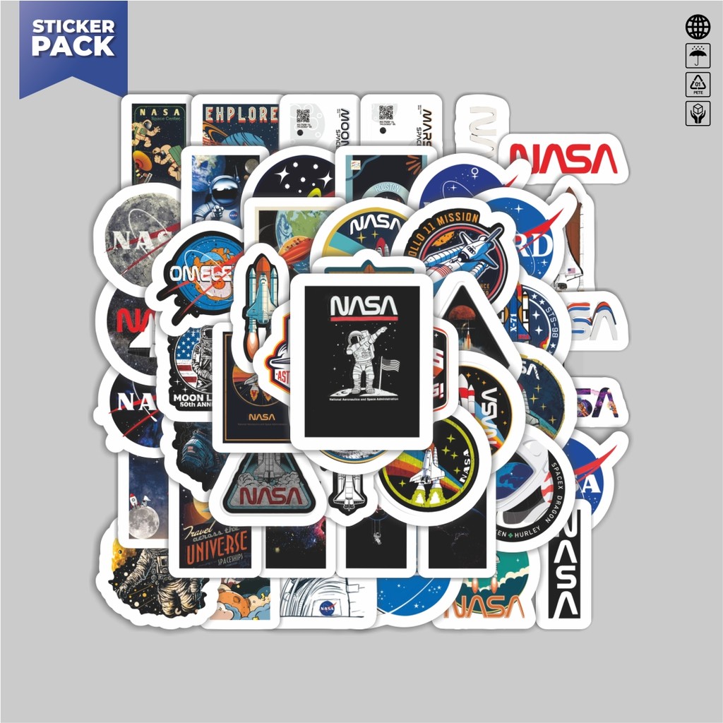 

[100PCS]Stiker Pack Stiker Logo Nasa Aesthetic Vinyl Anti Air Dekorasi Sticker Laptop Buku Journal Koper Helm Casing HP Gitar Helm Skateboard