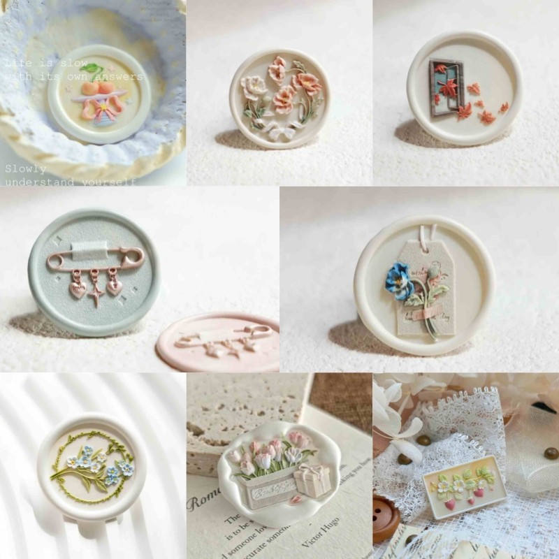 

New Lacquer Seal Head Rose Cute Repairing Hook Thousand Paper Crane Relief Bread Alien Series Hand Account Stamp Toy