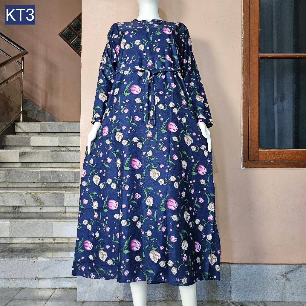 Gamis Katun Busui Resleting Jepang Motif Bunga Tulip