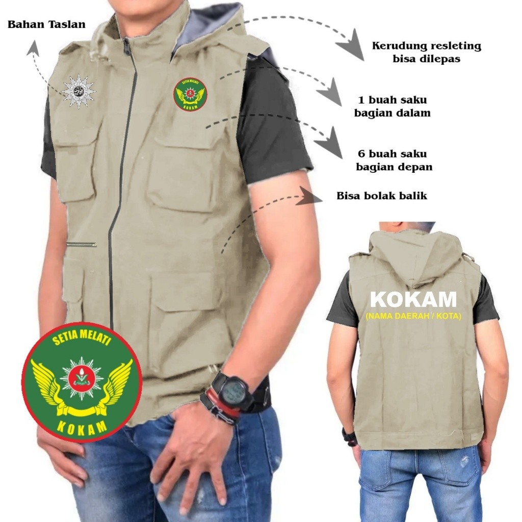 BEST SELLERR  Jaket Rompi Pria Kantong KOKAM MUHAMMADIYAH/ Rompi Sablon KOKAM MUHAMMADIYAH/ Rompi Ka