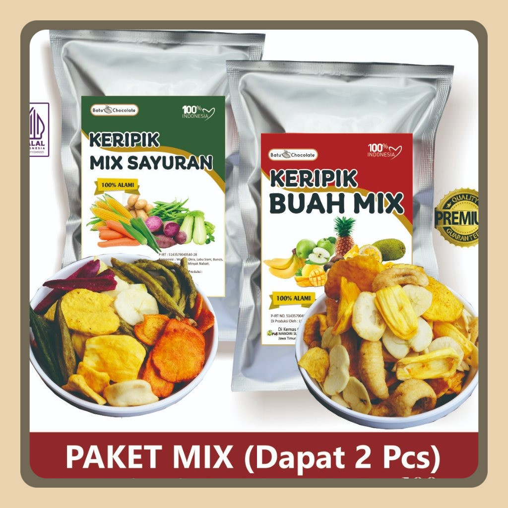 

Paket Mix Dapat 2 pcs - Keripik Buah Mix 1 pc dan Keripik Sayuran Mix 1 pc