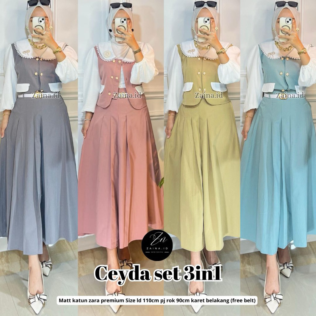 GRACE ADONIA ALEXA ONE SET SISKA DRESS • ZAINA ZAINA.ID • setelan gamis dan jilbab square rayon prem