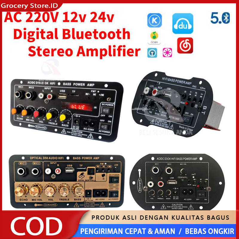DC 12V 24V AC 220V Amplifier Ampli Mini Board Audio Bluetooth USB FM Radio TF Player Subwoofer Mobil