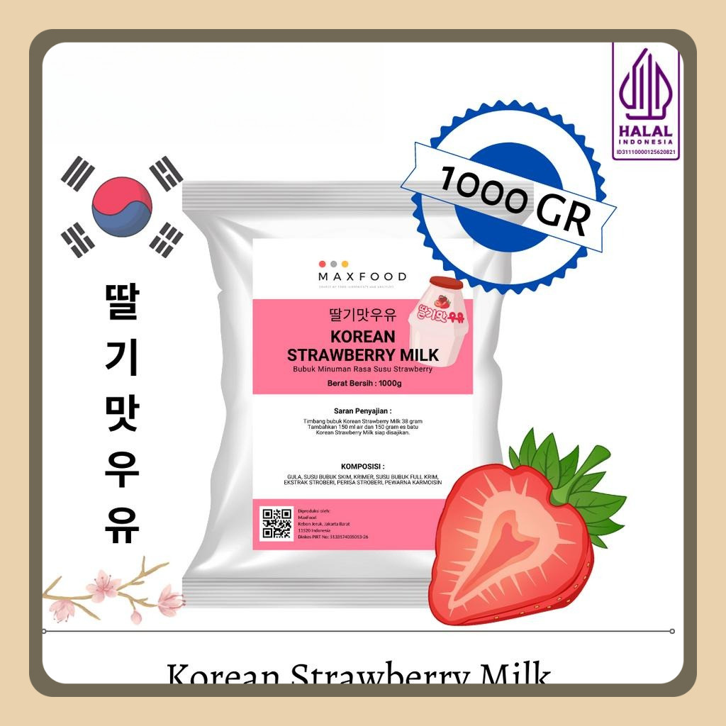 

MAXFOOD - Korean Strawberry Milkshake / Bubuk Minuman Rasa Susu Stroberi Korea 1KG