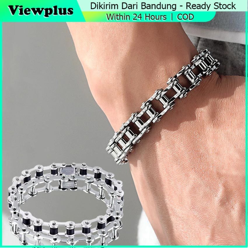 Bracelet Gelang Tangan Titanium Pria Anti Karat / Gelang Rantai Motor Silver / Chain Bracelet Gelang