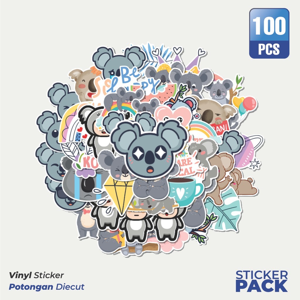 

100 PCS STIKER Hewan Koala Waterproof Aesthetic- Untuk Laptop, Motor, dan Helm - Paper Stationery Pack