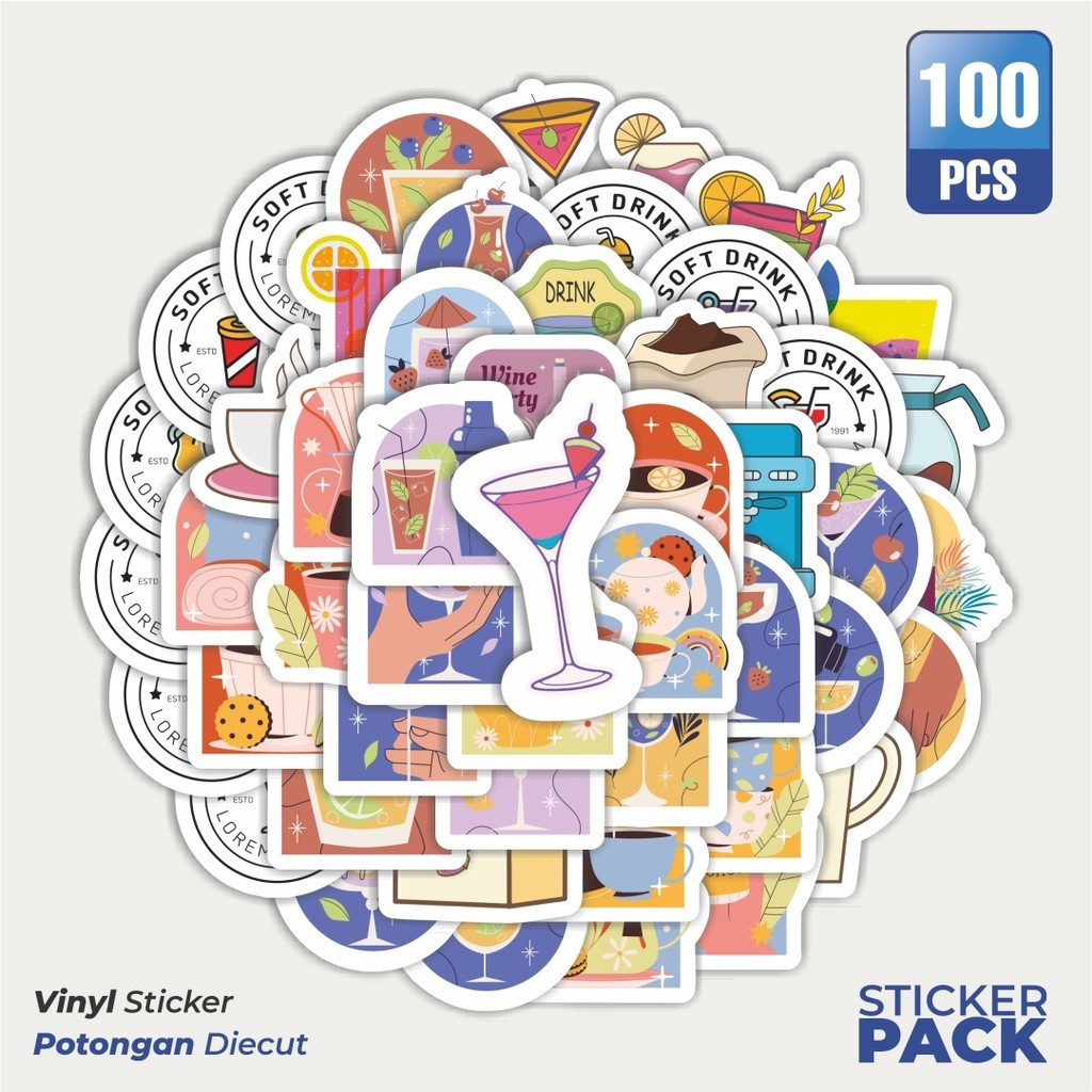 

Stiker Vinyl Sticker Minuman Unik Waterproof Aesthetic- Untuk Laptop, Motor, dan Helm - Paper Stationery Pack