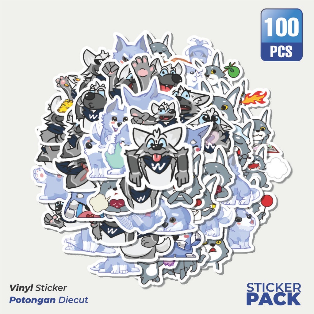 

100 PCS STIKER Hewan Serigala Waterproof Aesthetic- Untuk Laptop, Motor, dan Helm - Paper Stationery Pack