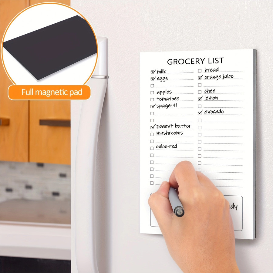 

1pc Fridge Magnetic Shopping List Pad, White Magnetic Memo Pad, Fully Magnetic Grocery List Pad, 60 Sheets Per Pad-office