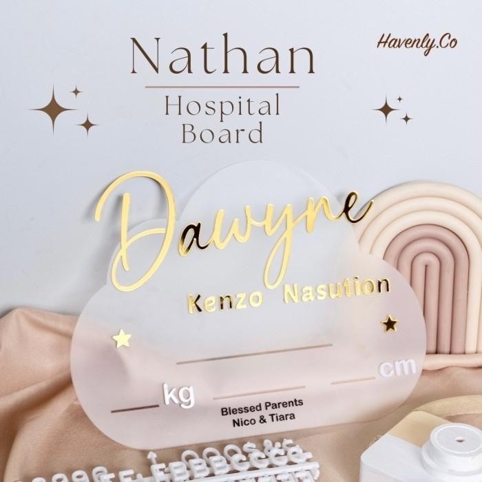 NATHAN Hospital Board | Papan Nama Bayi | Papan Nama Akrilik - Putih, Frosted