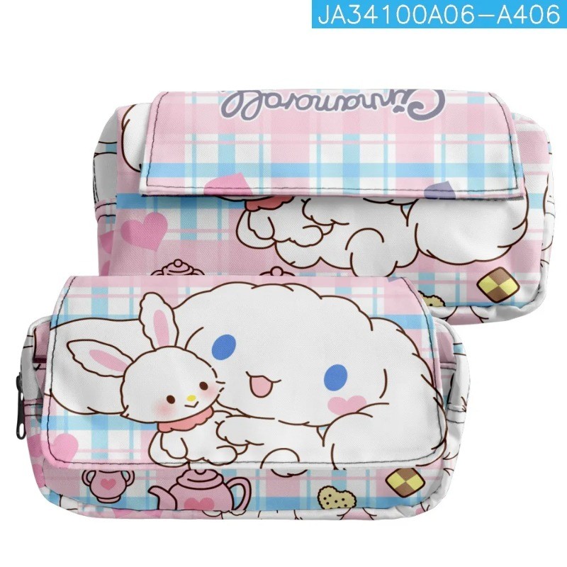 

San Kuromi Kids Print Pencil Case Game Canvas Stretch Double Layer Large Capacity Pencil Box Cute School Stationery