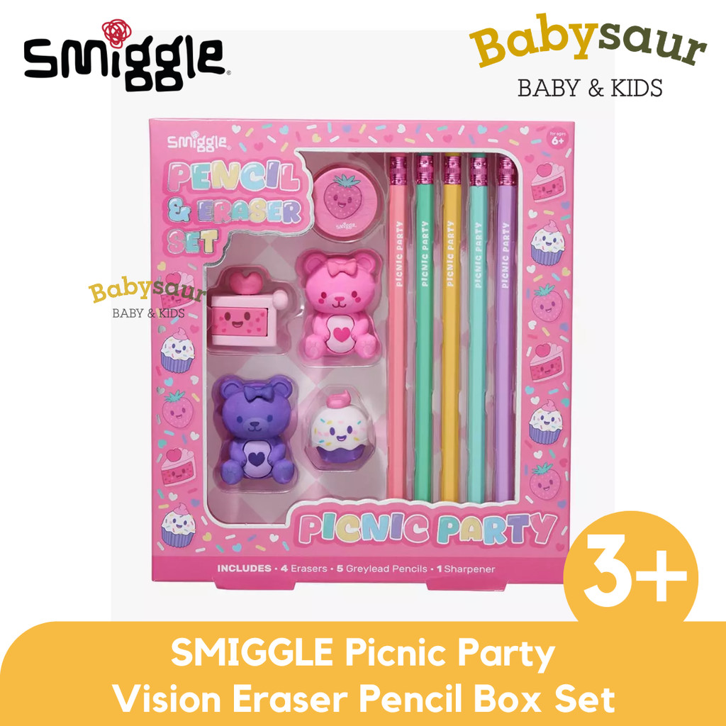 

SMIGGLE 100% Original Picnic Party Vision Eraser Pencil Box Set Perlengkapan Sekolah Alat Tulis Anak Perempuan