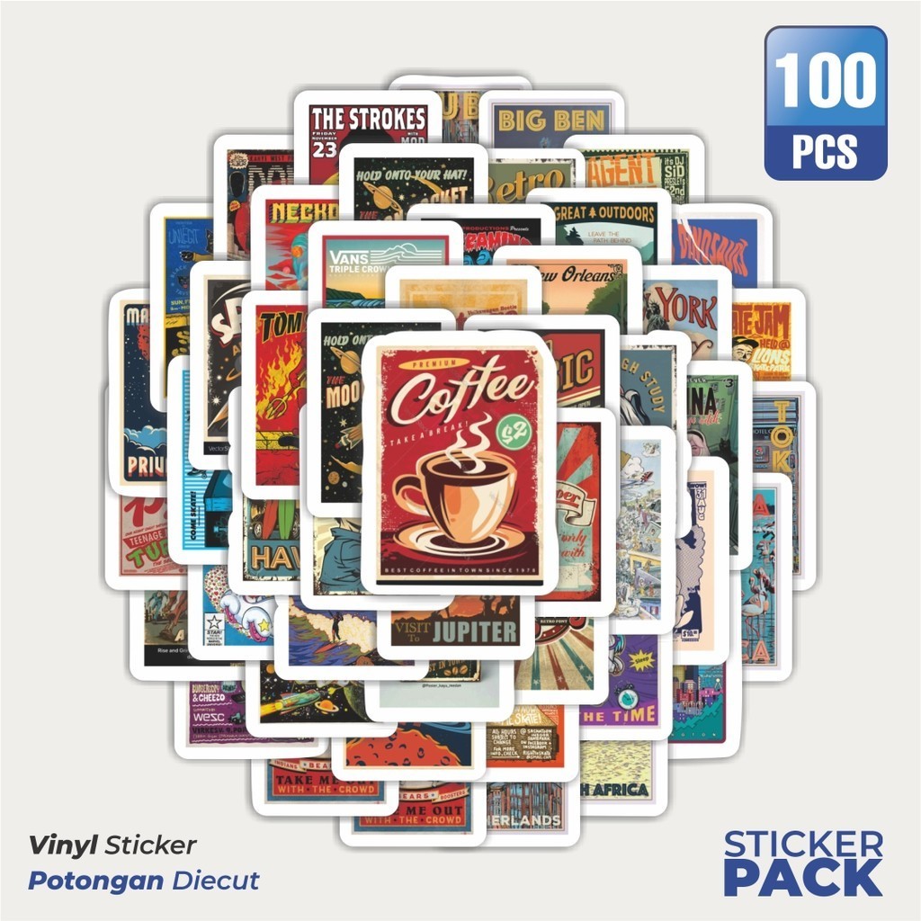 

Stiker Vinyl Stiker Poster Dinding Retro Waterproof Aesthetic- Untuk Laptop, Motor, dan Helm - Paper Stationery Pack