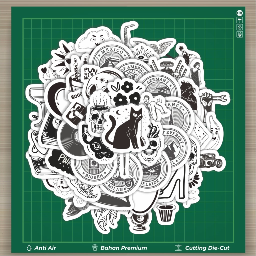 

HOT 50 PCS STIKER Sticker Hitam Putih Retro Sticker Stiker Fashion Cars Decal Dingin Kartu Album Custom Vinyl Anti Air- Sticker Aesthetic Buku Journal Koper Casing HP Tablet Laptop Helm Motor Botol Minum