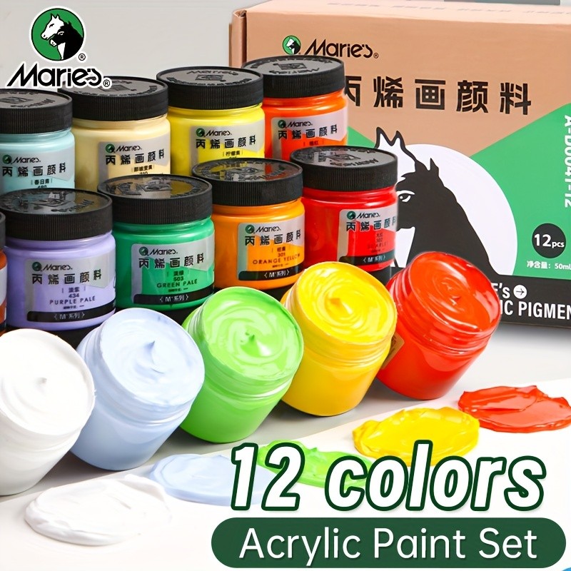 

Marie's 12 colors Acrylic Paint Set,50ml/1.69oz Bottles in Box for Wall,Wood,Porcelain,DIY,Glass,Canvas,for Artist and Adults