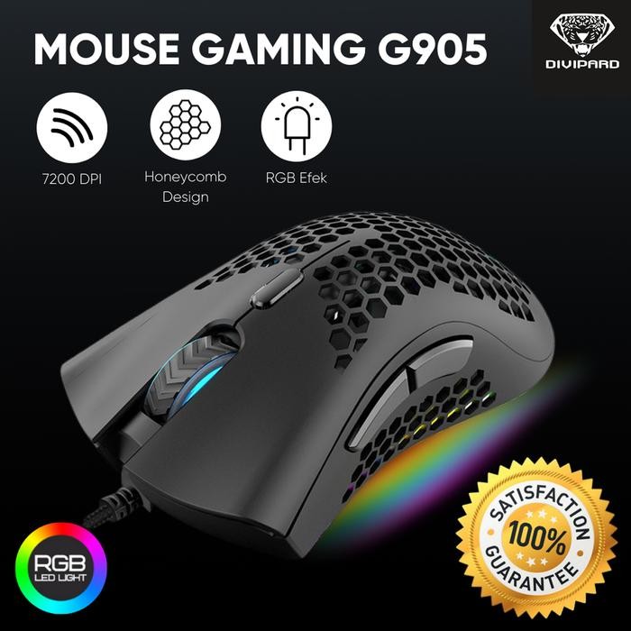 Mouse Gaming Kabel Divipard G905 Honey Comb RGB LED Light Premium Design untuk Komputer Laptop PC - 
