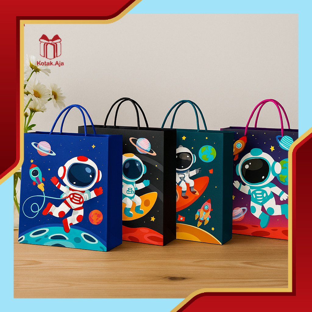 

Paper Bag Motif Astronot / Goodie Bag Astronot / Tas Bingkisan Ultah Anak / Paper Bag Ultah Anak I AL01B3-AL03B3