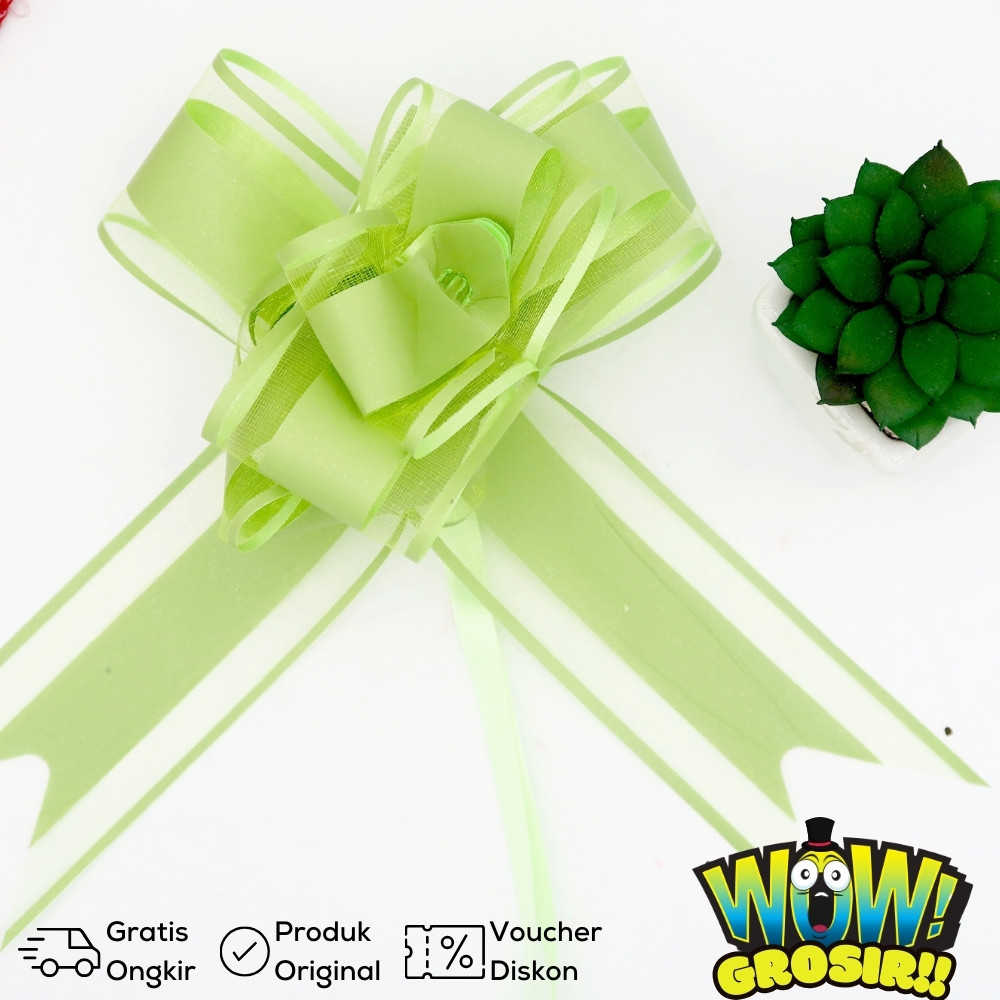 

WOWGROSIR (1 Pak 10 pcs) Pita Tarik POM 50mm Motif Rose 50mm Serut Matte Organza