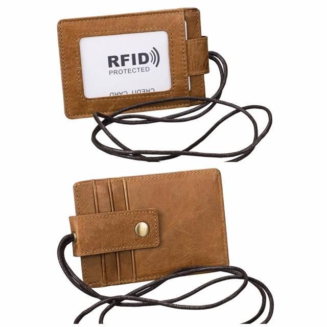 

WL083 - ID CARD HOLDER RFID PROTECTION GENUINE LEATHER LANYARD NAME TAG GANTUNGAN TEMPAT KARTU KULIT - LIGHT BROWN