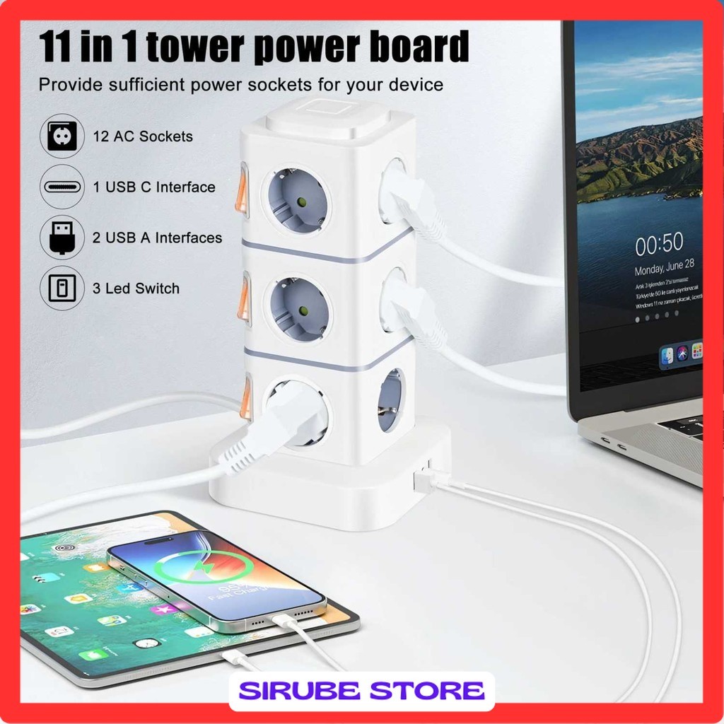 Stop Kontak Power Socket Strip Tower Colokan Listrik 2500W - NN812