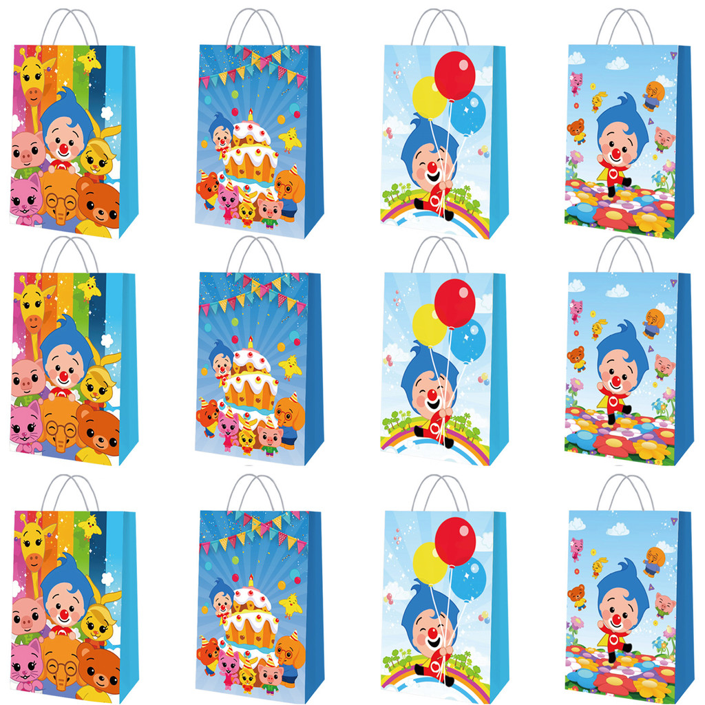 

Cartoon Plim Clown Paper Gift Bags Birthday Party Kraft Paper Candy Bag Handbag Gift Bag for Kids Baby Shower Supplies Decor