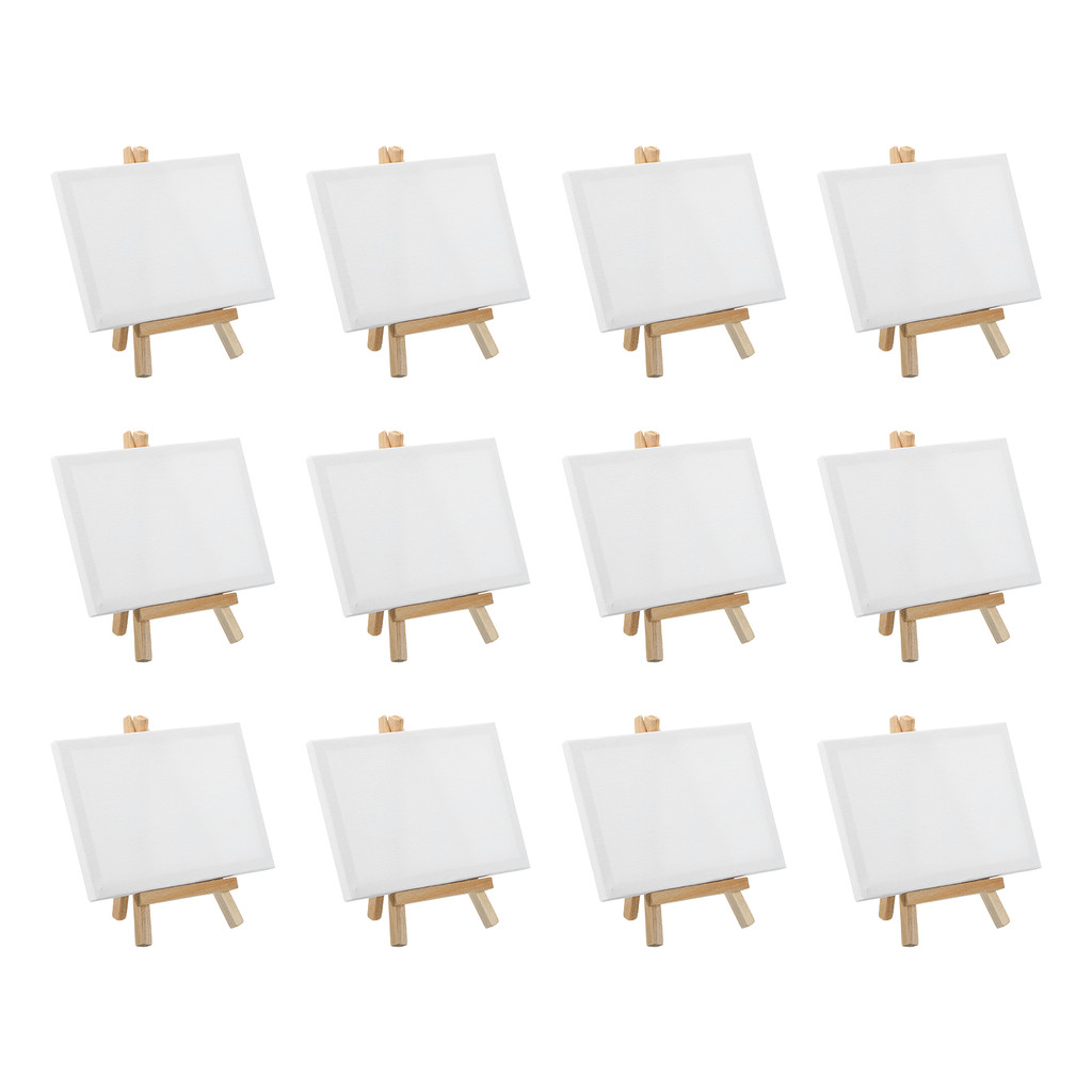 

12/24Pcs Mini Canvas Board and Mini Wood Easel Set Art Artist Stationery Kids Gift Supplies for Home School DIY Drawing Painting