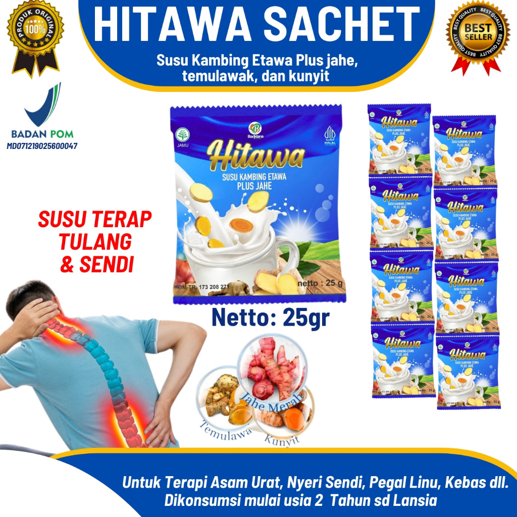 

Hitawa Sachet – Susu Etawa Plus Jahe Merah, Mengobati Nyeri Sendi, Pegal Linu Kebas dan Kesemutan.