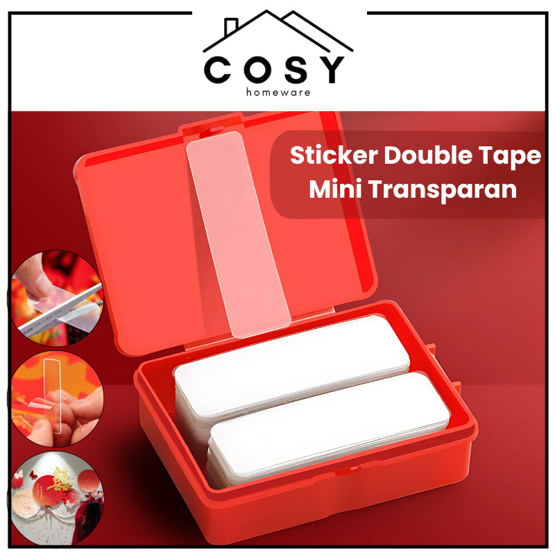 

Perekat Sticker Double Tape Mini Transapran isi 60 pcs per Box / Nano Tape Bening Anti Air Serbaguna