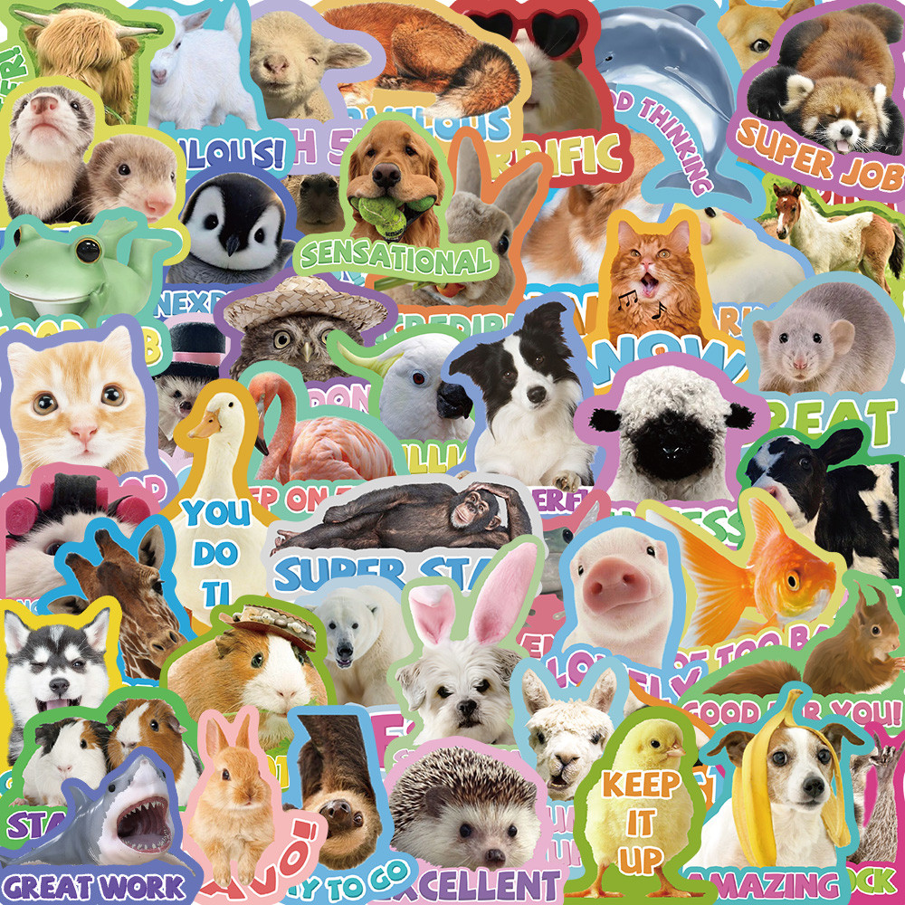 

50PCS Reward Stickers Fun Incentive Kids Toy Sticker Cute Pattern Animals Cartoon Decals School Teacher Supplies Child's Gift