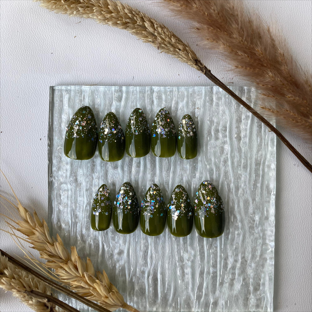 FREE LEM - Kuku palsu nail art + lem warna army| Fake nail nails| Kuku palsu nail art lem aesthetic|