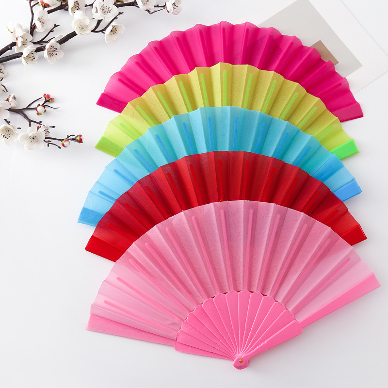 

Solid Color Plastic Folding Fan Chinese Style Retro Hand Held Fan Floral Dance Performances Fan Wedding Party Supplies Gifts