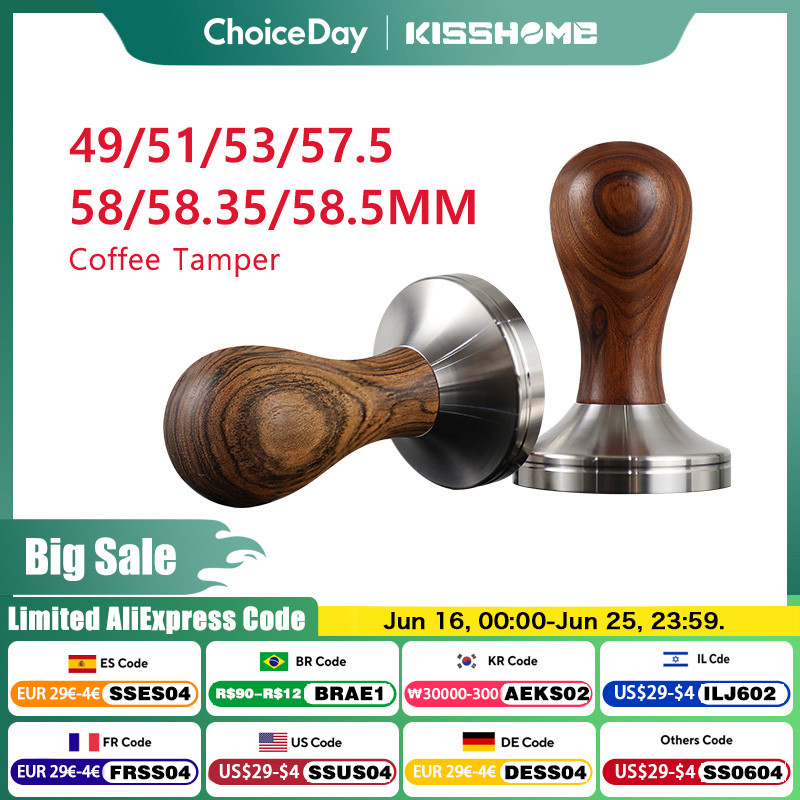 Coffee Tamper Wooden Espresso Powder Hammer 41/49/51mm/53mm/57/57.5mm/58mm/58.35mm Stainless Steel B