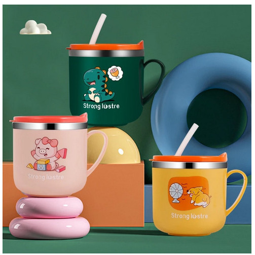 Gelas Cangkir Anak Stainless + Sedotan 250 ml Anti Pecah BPA FREE Gelas Minum Anak Gelas Susu EZZY