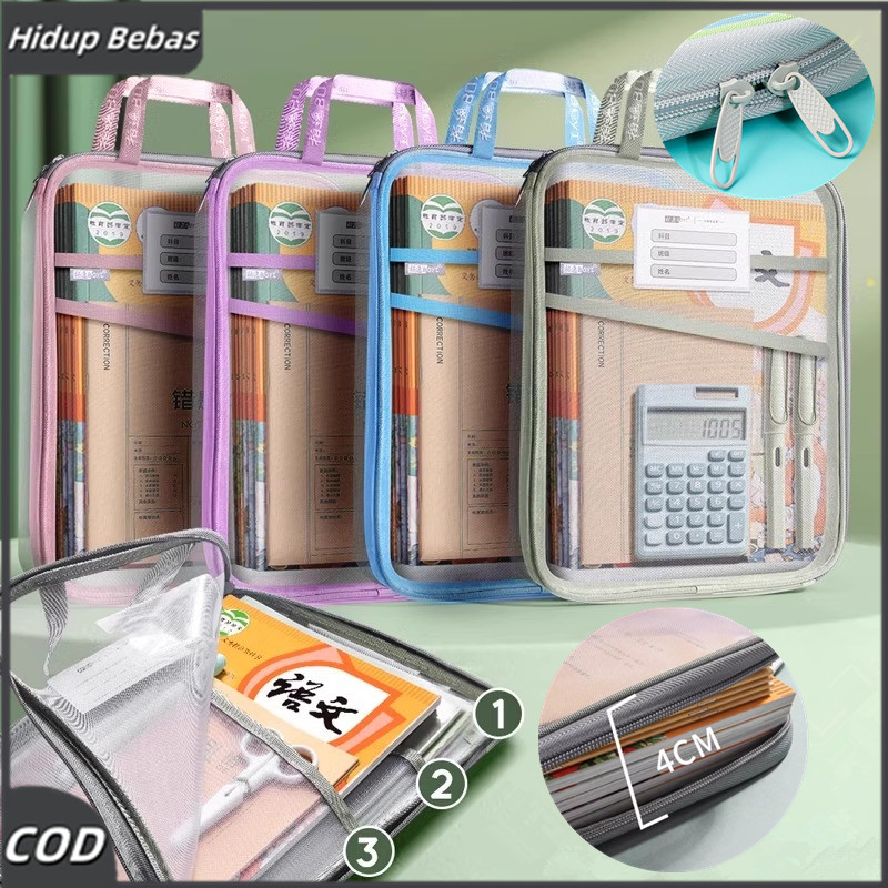 Tas Buku Portabel Jaring Tas Penyimpanan Kertas Tas Kertas Tes Bimbingan Jaring Yang Menebal Tas Buk