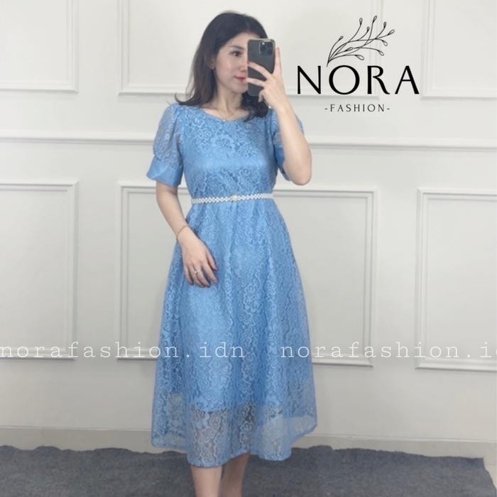 BARU VIANA DRESS [M-XL] - Nora Fashion - Dress Natal - Dress Pesta - Dress Brukat Kondangan - BIRU M