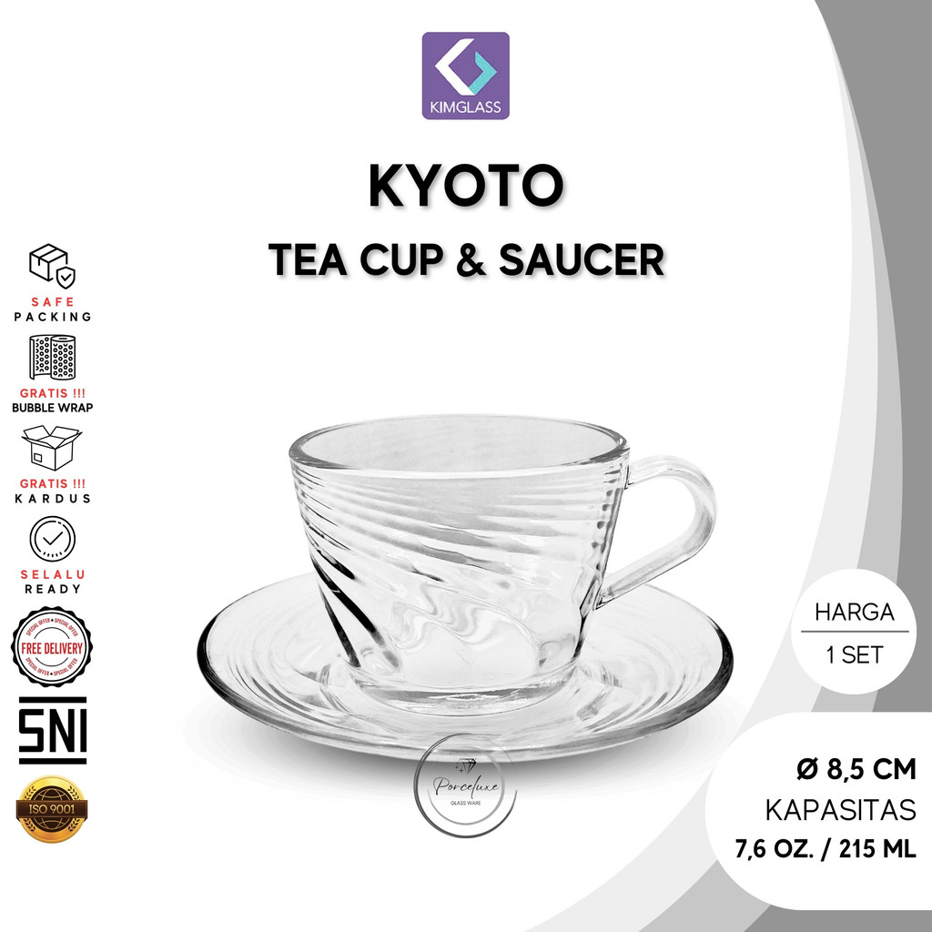 Kim Glass Cangkir Kaca Set Tatakan Kyoto 215 ml Gelas Bening Cup Teh Tea Kopi Espresso Aesthetic
