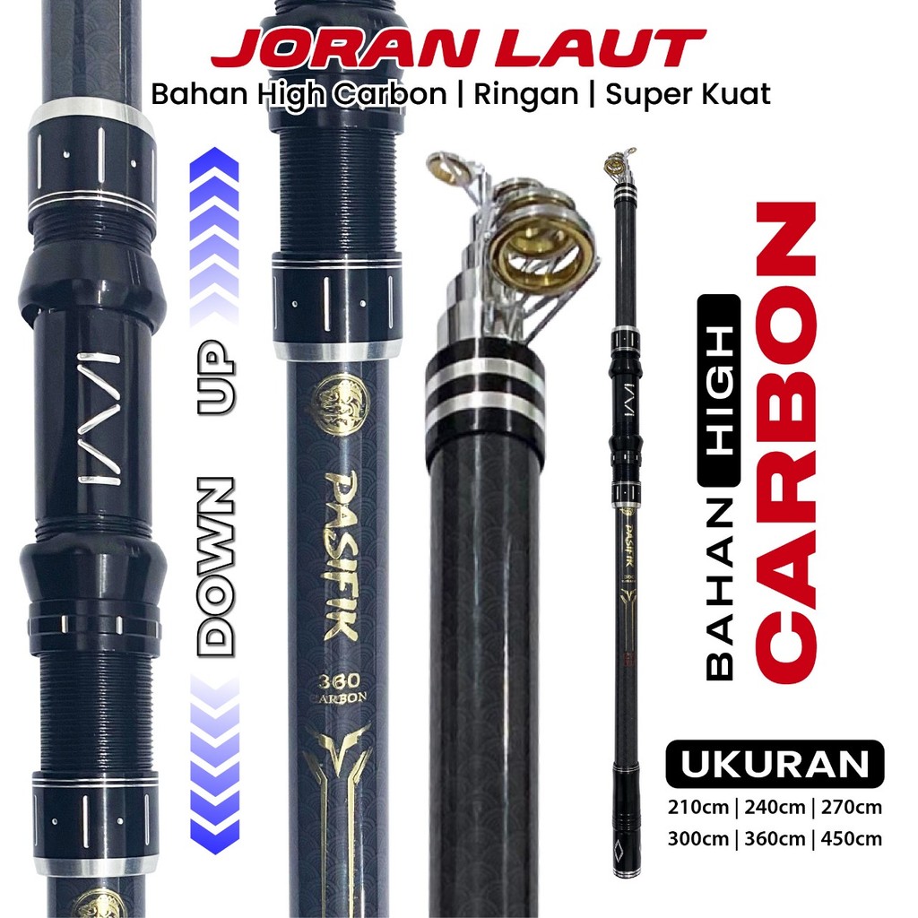 Joran Laut High Carbon Action Medium Joran Pancing Teleskopik Super Kuat dan Ringan untuk Laut