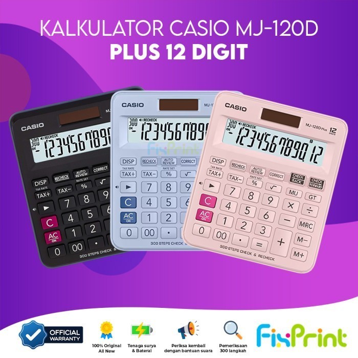 

New FixPrint Casio Kalkulator MJ 120D Calculator Desktop Check Correct Plus 12 Digit MJ-120D Cek Ulang Black Pink Light Blue Original Garansi ResmiPremium