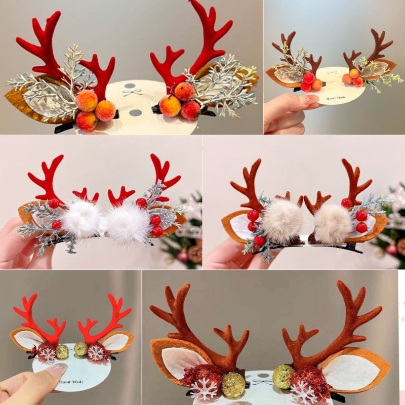 jepit rambut anak import natal tanduk cabang/jepit rambut tanduk rusa cabang