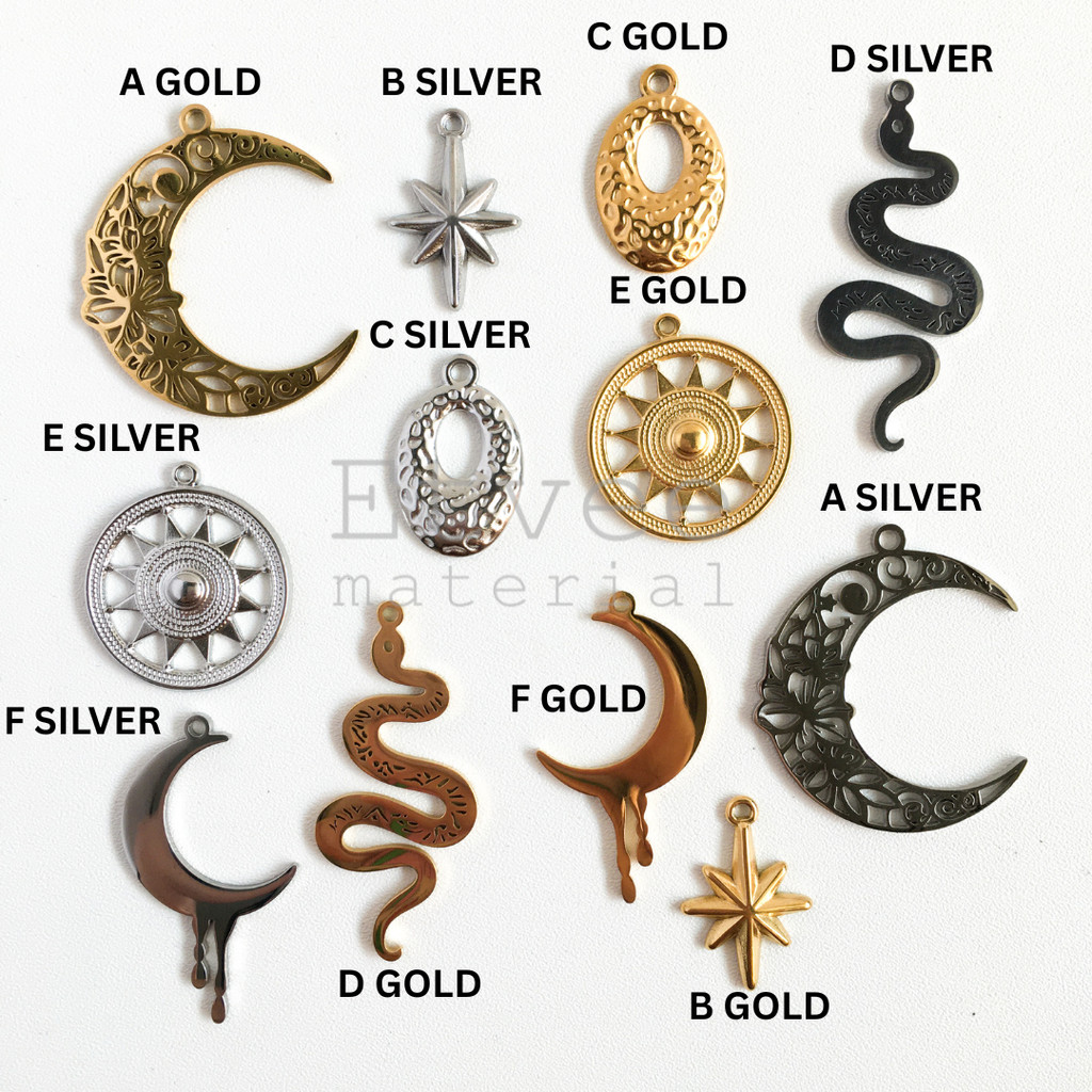 L328 Bandul Liontin kalung gelang Ular Bulan bintang matahari stainless