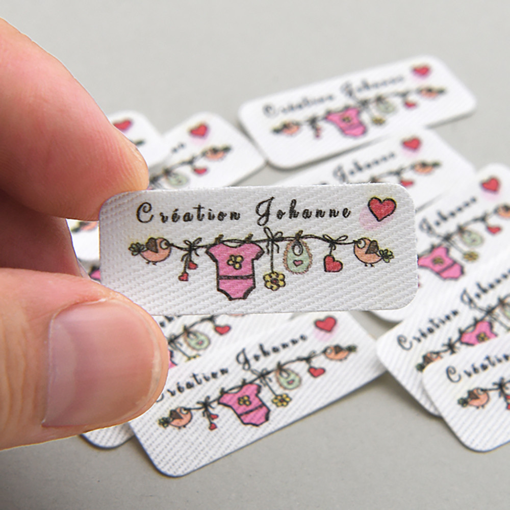 

Custom Cotton Labels - Iron On & Sew On, 38x15mm Rounded 96Pcs/Set for Apparel, Home Textiles - Personalized Creative Design